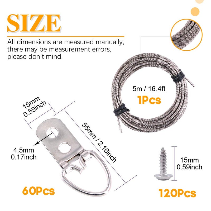 Rustark 60-Pcs Heavy Duty D Ring Picture Hangers Double Hole with Screws for Home Decoration Picture Hanging Solutions. - Image 2